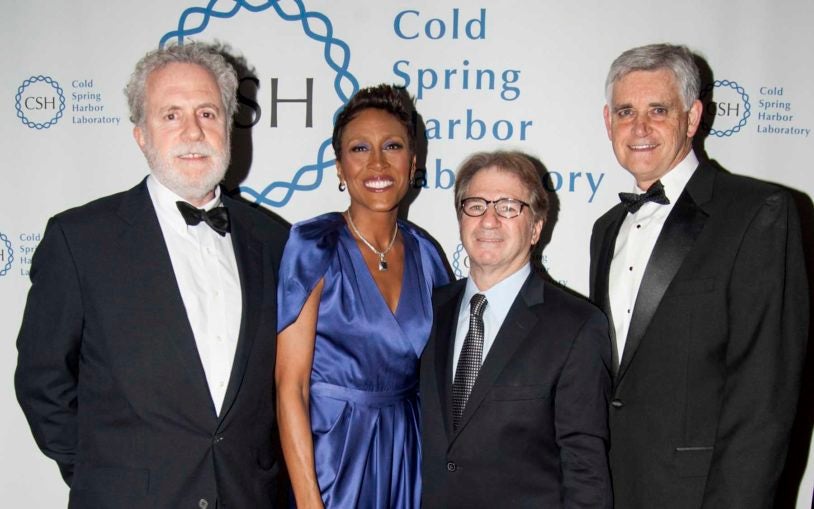 At the gala: Double Helix Medal honorees Peter Neufeld, Robin Roberts and Barry Scheck joined by CSHL President and CEO Bruce Stillman